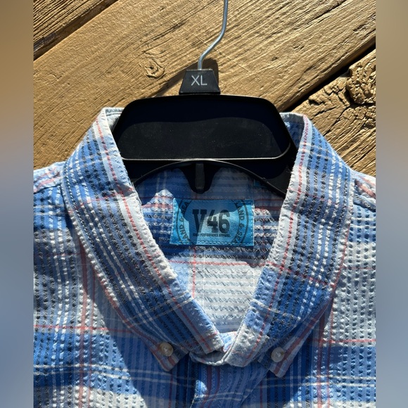 V46 Land & Sea High Performance Plaid Short Sleeve GOLF Quick Dry - Picture 3 of 4